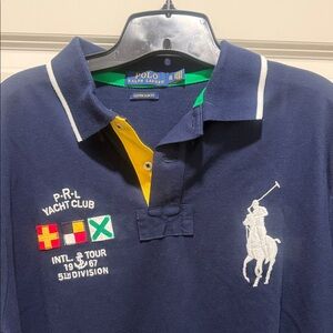Ralph Lauren Navy Polo with White Logo and Yellow Placket